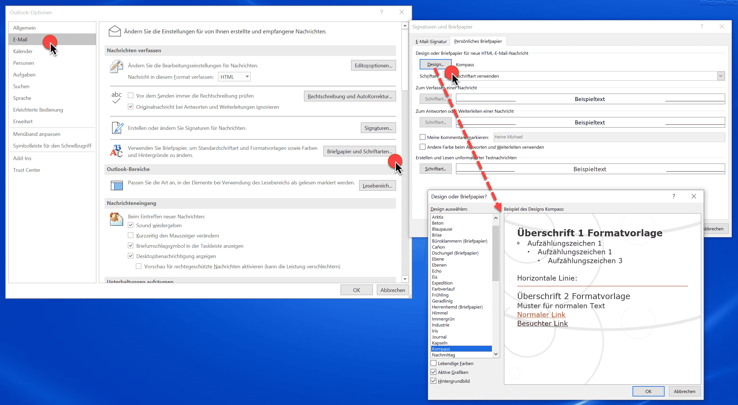 Briefpapier bzw. Hintergründe für E-Mails im Outlook einrichten