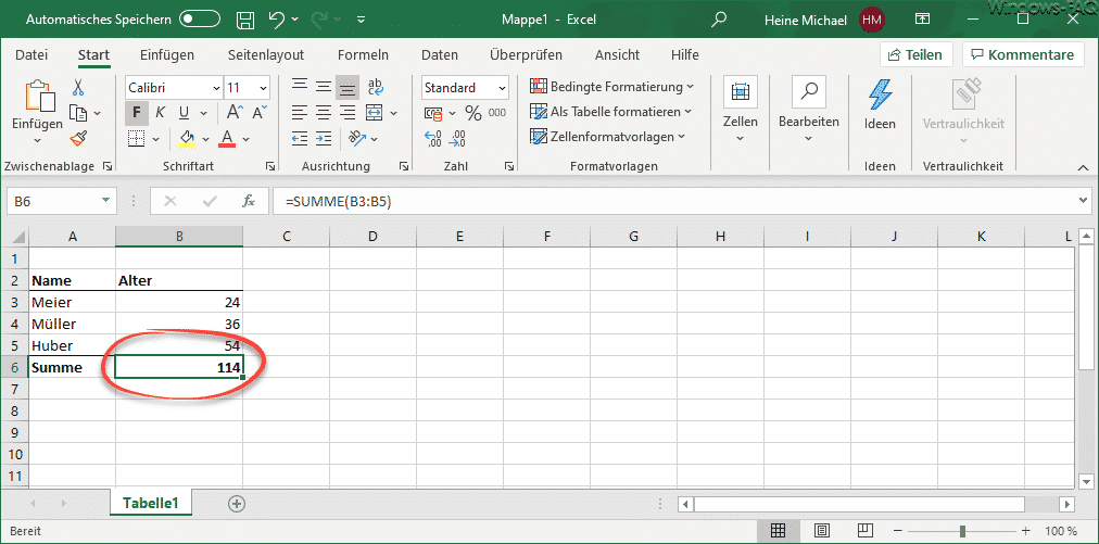 Excel Ergebnis anstatt Formel