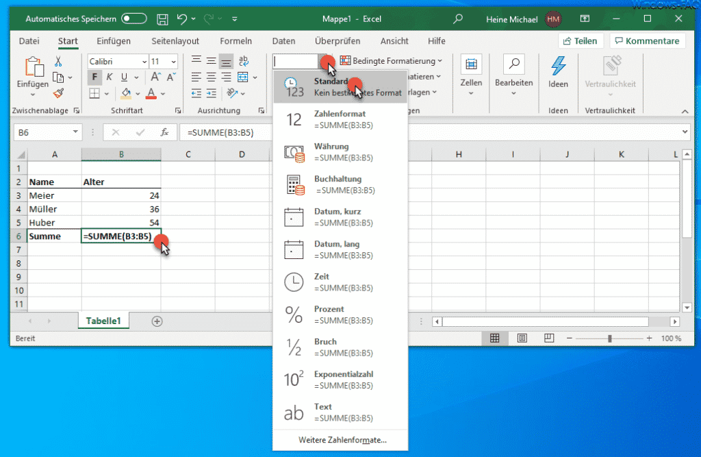 Excel Zahlenformat Standard