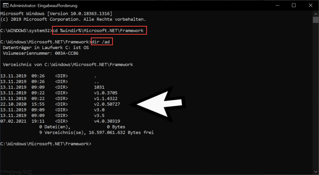 Installierte .Net Framework Versionen