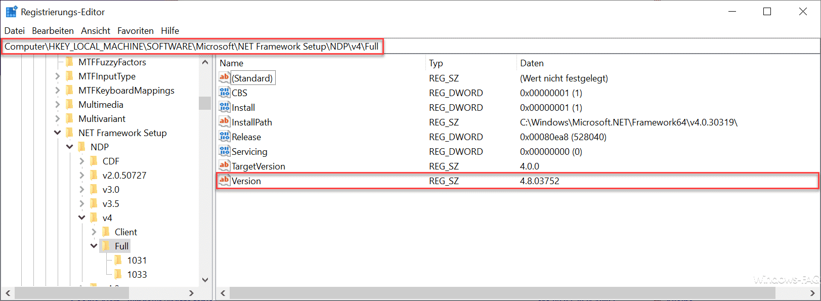 Installierte .Net Framework Version abfragen