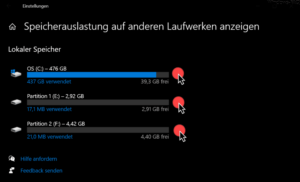 Speicherauslastung aller Laufwerke