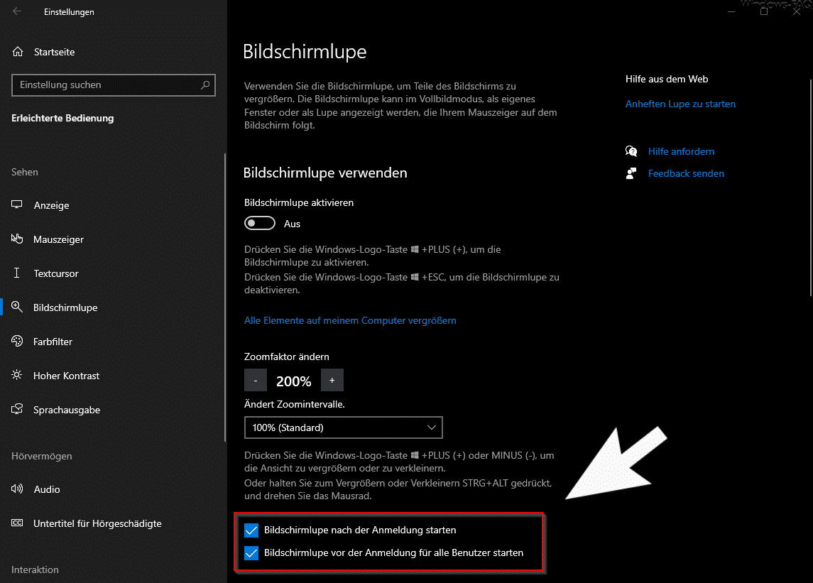 Bildschirmlupe automatisch mit Windows starten
