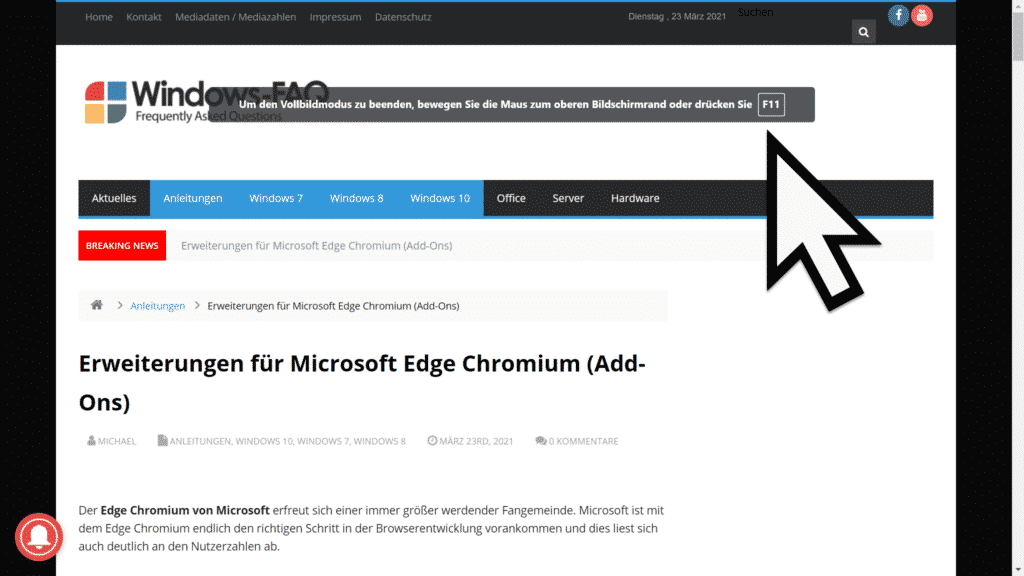 Edge Chromium und Google Chrome im Vollbildmodus