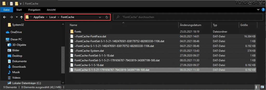 FontCache Dateien löschen