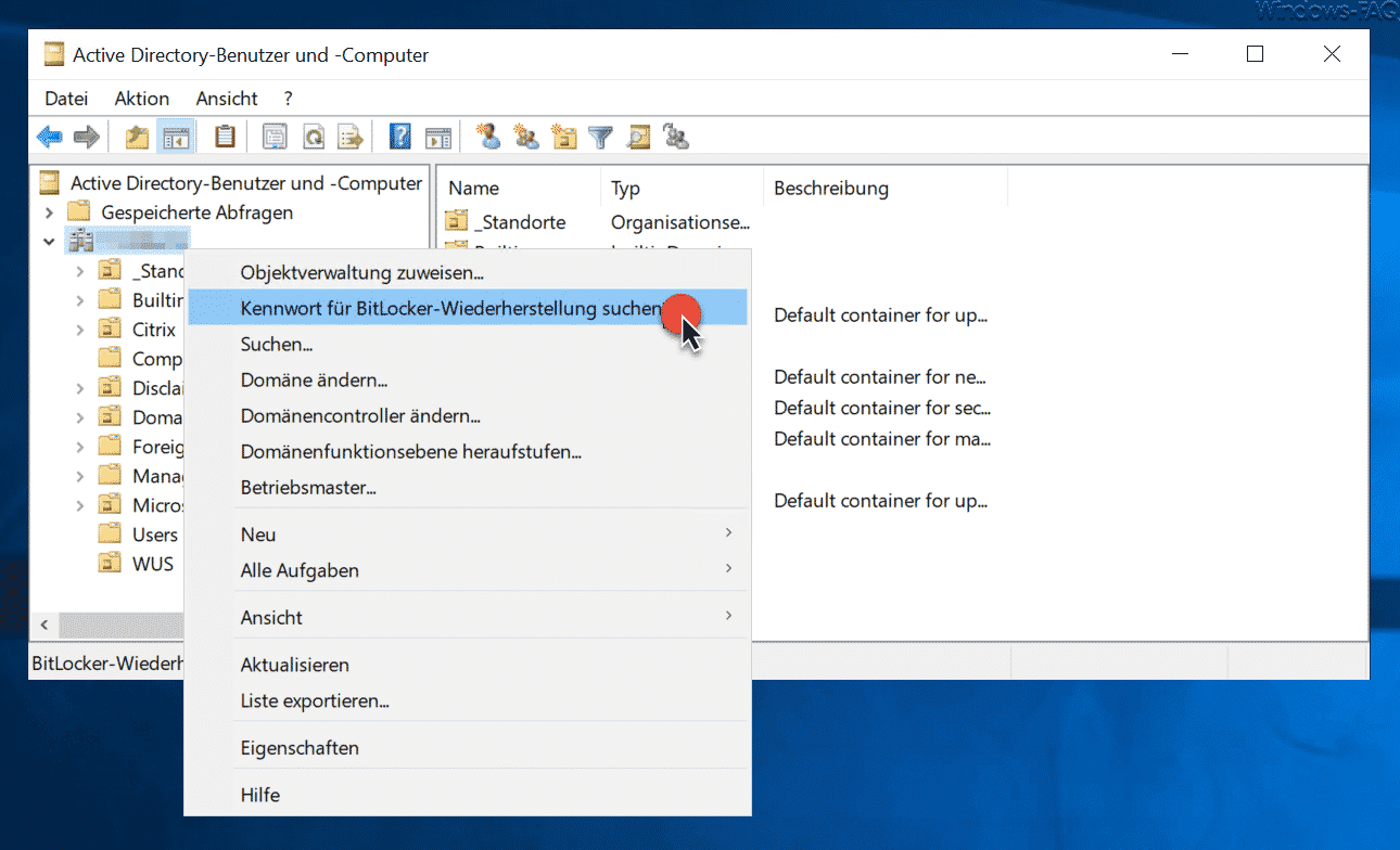 Bitlocker Wiederherstellungskennwort aus AD auslesen