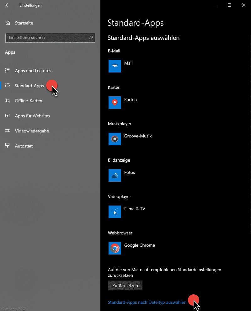 Standard-Apps Windows 10