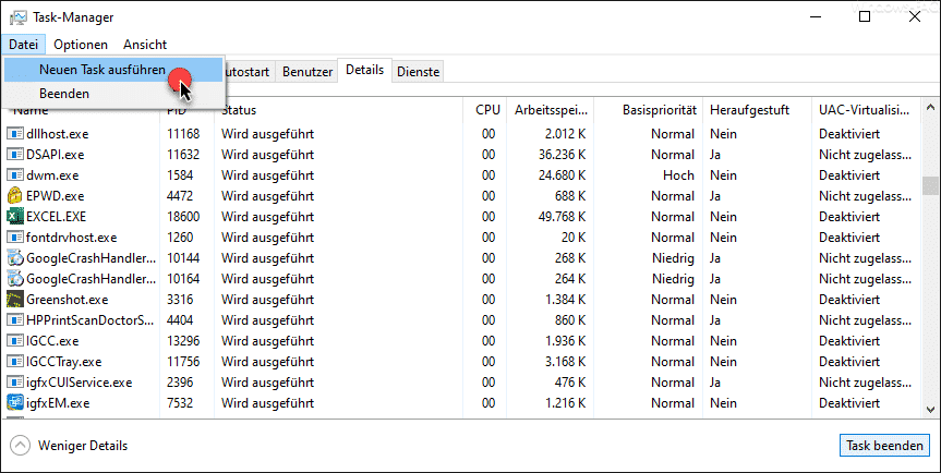 Task-Manager neuen Task ausführen