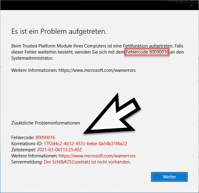 Teams Fehlercode 80090016