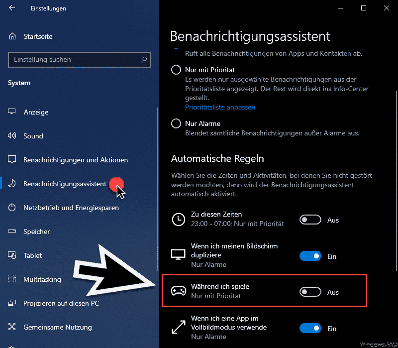 Windows 10 Benachrichtigungen ausschalten beim Spielen