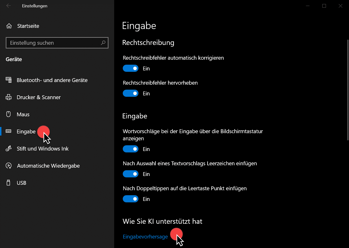 Eingabevorhersage bei Windows 10
