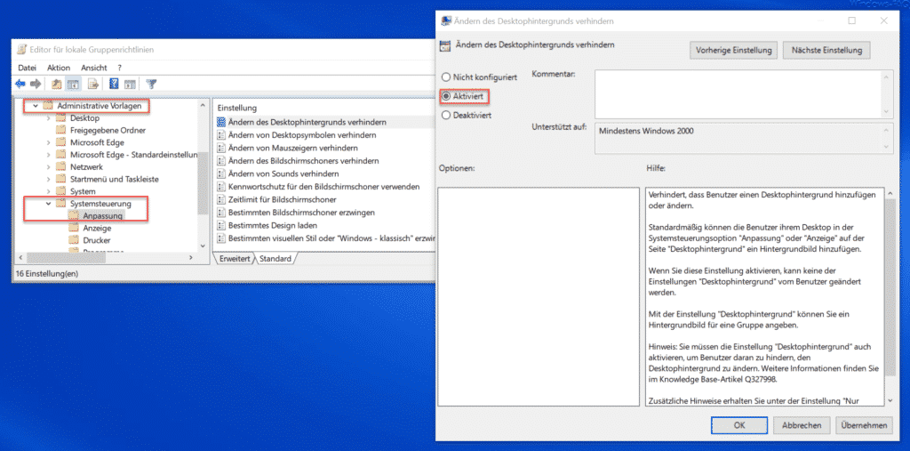 Ändern des Desktophintergrunds verhindern