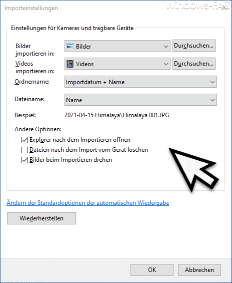 Bilder und Videos Importeinstellungen
