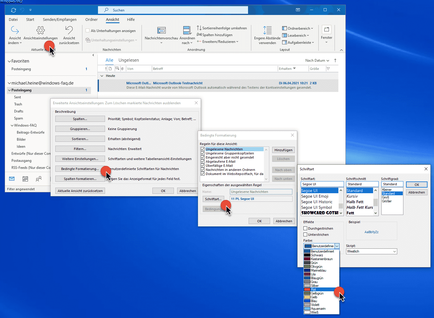 Farbe der ungelesenen E-Mails ändern im Outlook