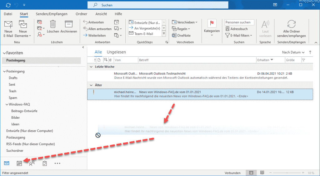 Outlook E-Mail in Kalendereintrag umwandeln