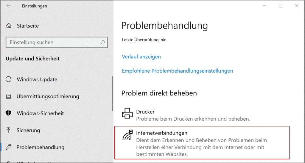 Windows 10 Problembehandlung Internetverbindung