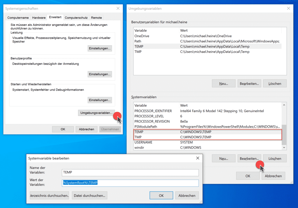 Windows Temporäre Verzeichnisse