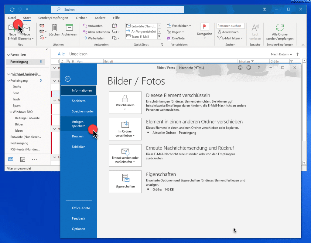 Outlook Anlagen speichern