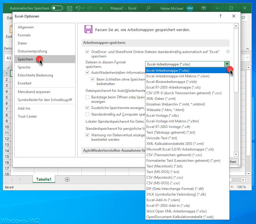 Standard Dateitypen Microsoft Excel