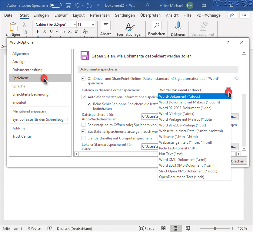 Standard Dateitypen Microsoft Word