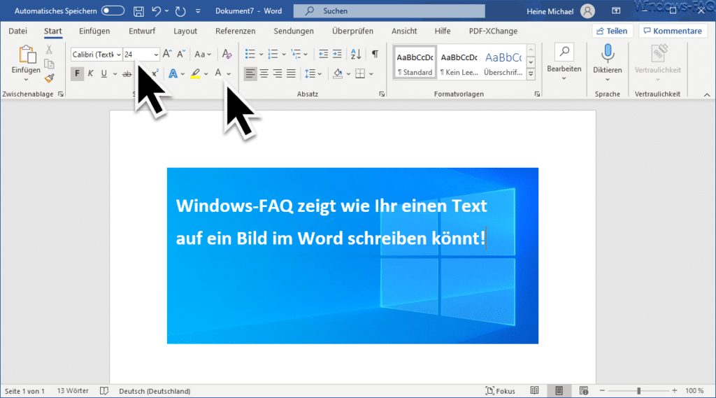 Text auf ein Bild schreiben im Word