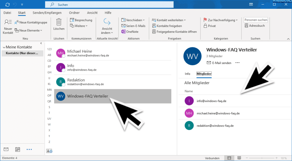 Verteilerliste in den Outlook Kontakten