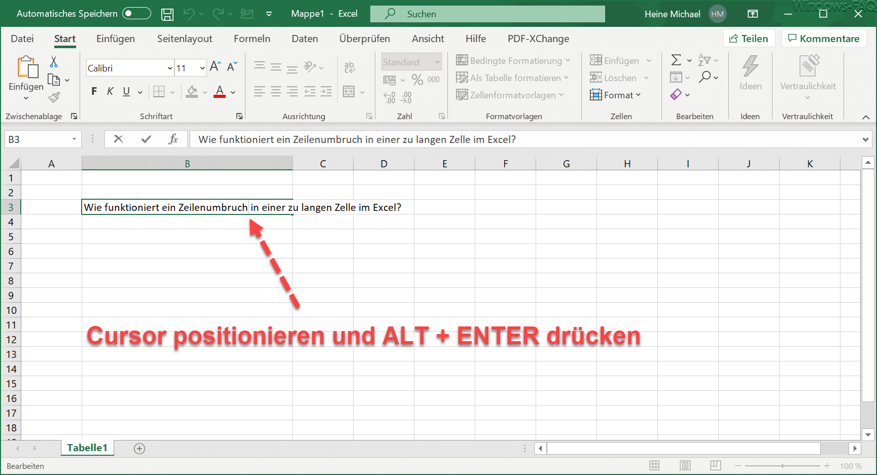 Zeilenumbruch in einer Excel Zelle