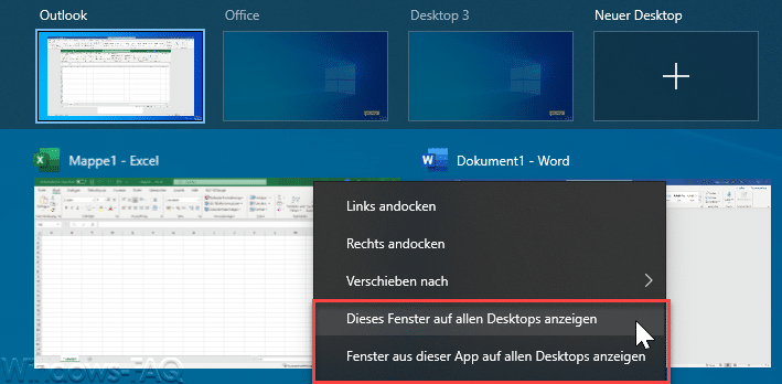 Geöffnetes Programm oder App auf allen virtuellen Desktops anzeigen