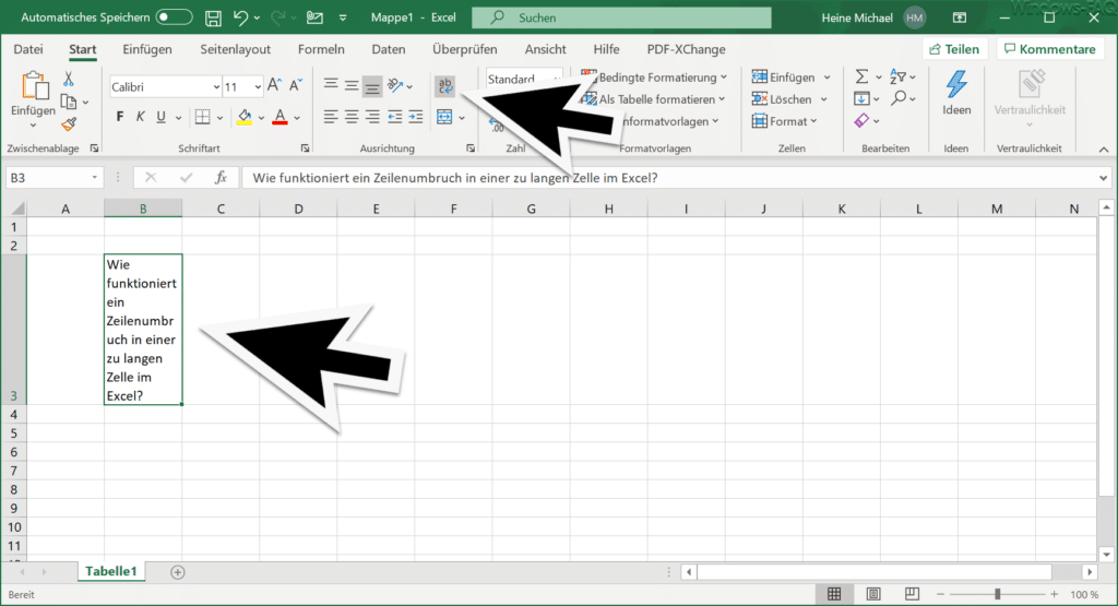 Excel Zelle nach Zeilenumbruch