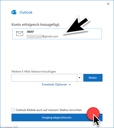 GMail Konto erfolgreich hinzugefügt