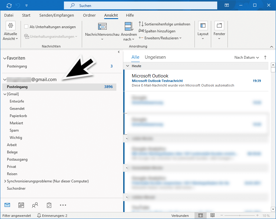 GMail Konto im Outlook