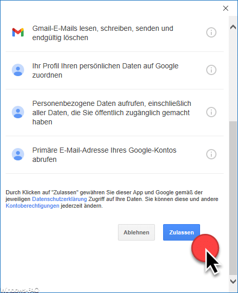 Google Kontozugriff zulassen