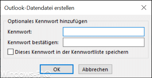 Outlook Kennwort für Exportdatei