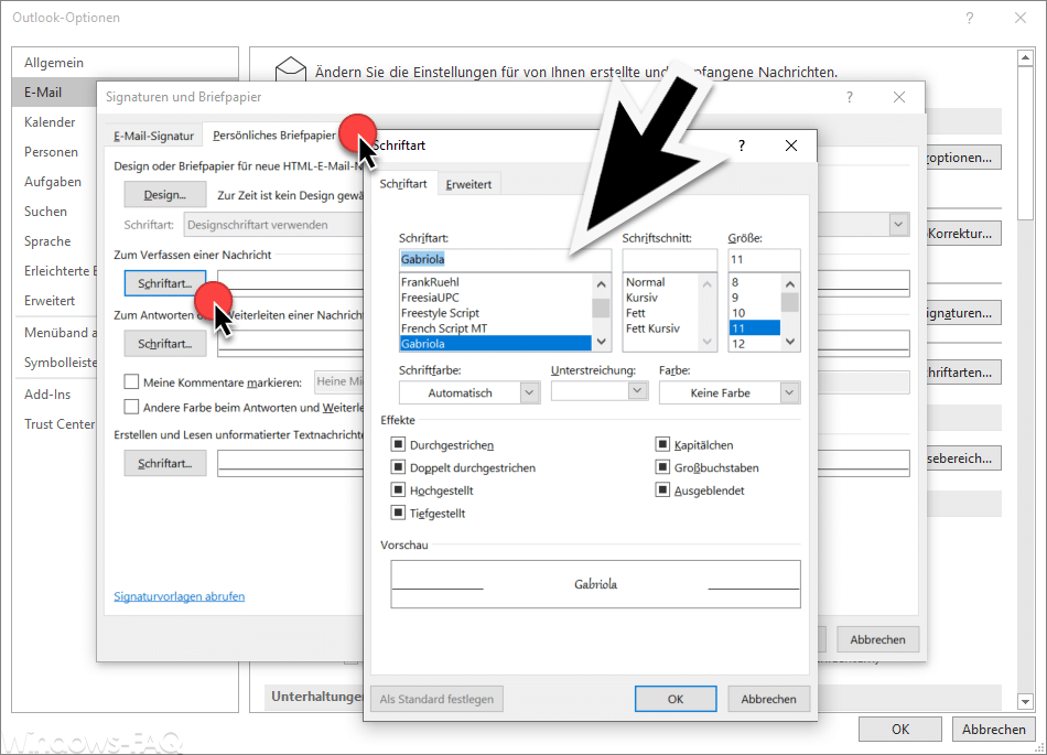 Outlook Standard Schriftart und Schriftgröße ändern