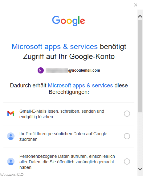 Outlook Zugriff auf das Google Konto