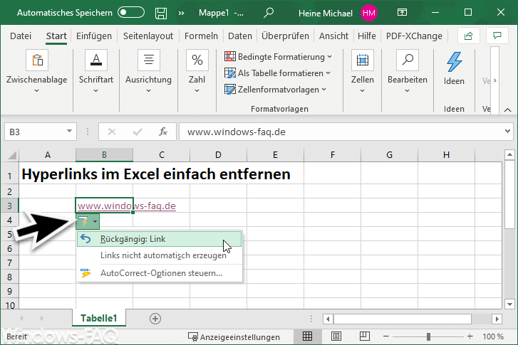 Excel Hyperlink entfernen