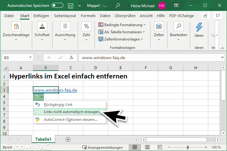 Excel Links nicht automatisch erzeugen