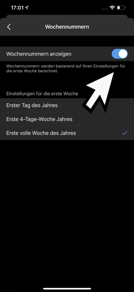 Outlook Wochennummern anzeigen iOS App
