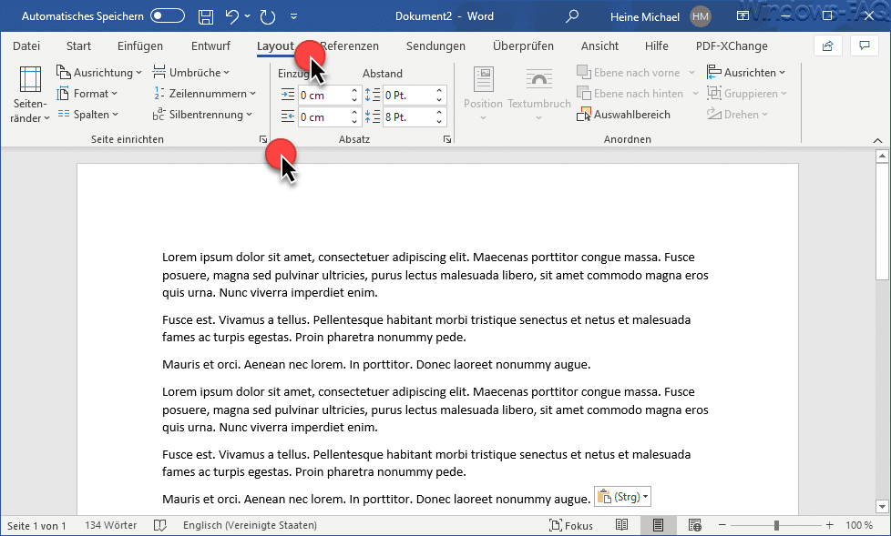 Word Layout Seite einrichten