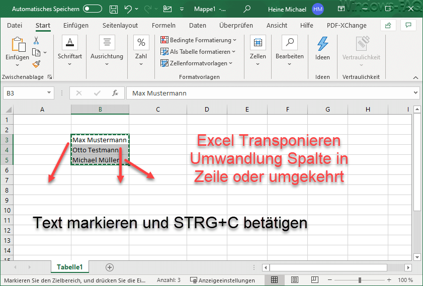Excel Transponieren Umwandlung Spalte in Zeile oder umgekehrt