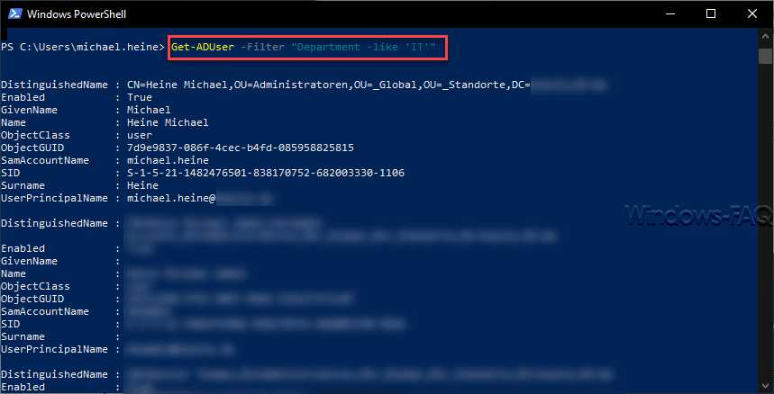 Get-ADUser -Filter Department