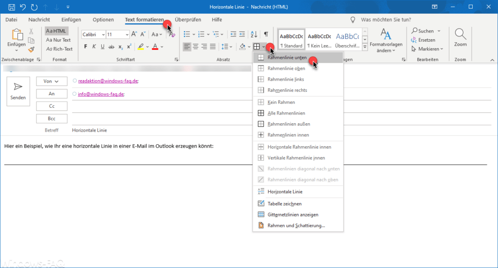 Horizontale Linie in Outlook E-Mail