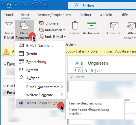 Outlook Neue Elemente Teams-Besprechung