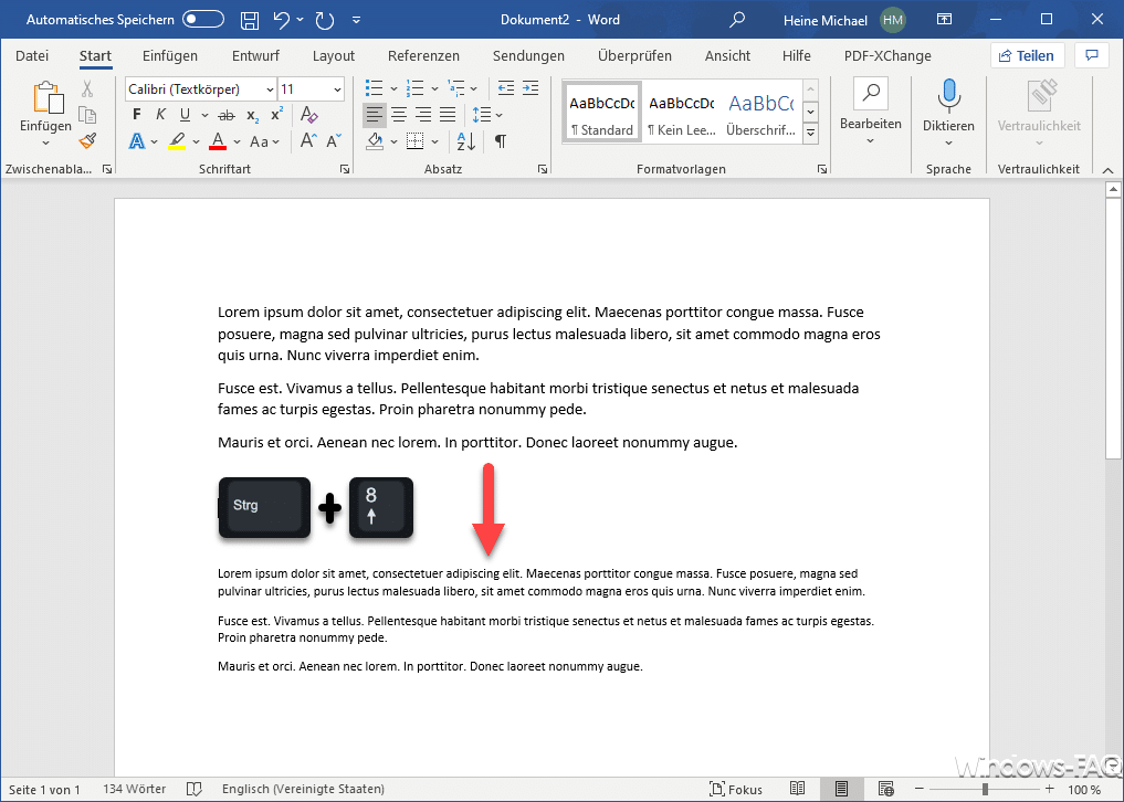 STRG + 8 Schrift kleiner