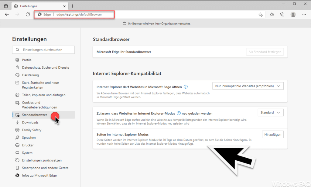 Seiten im Internet Explorer-Modus