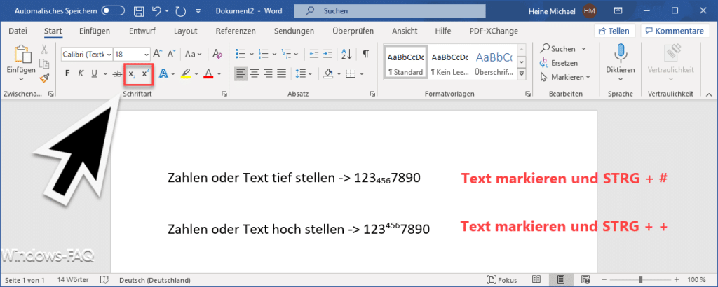 Text hoch oder stief stellen im Word