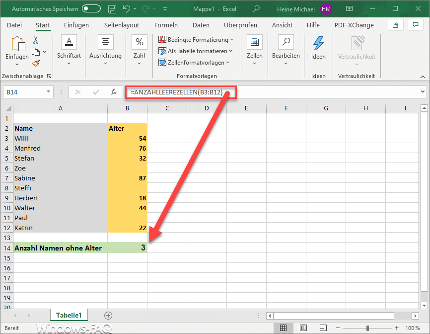 Leere Zellen zählen im Excel