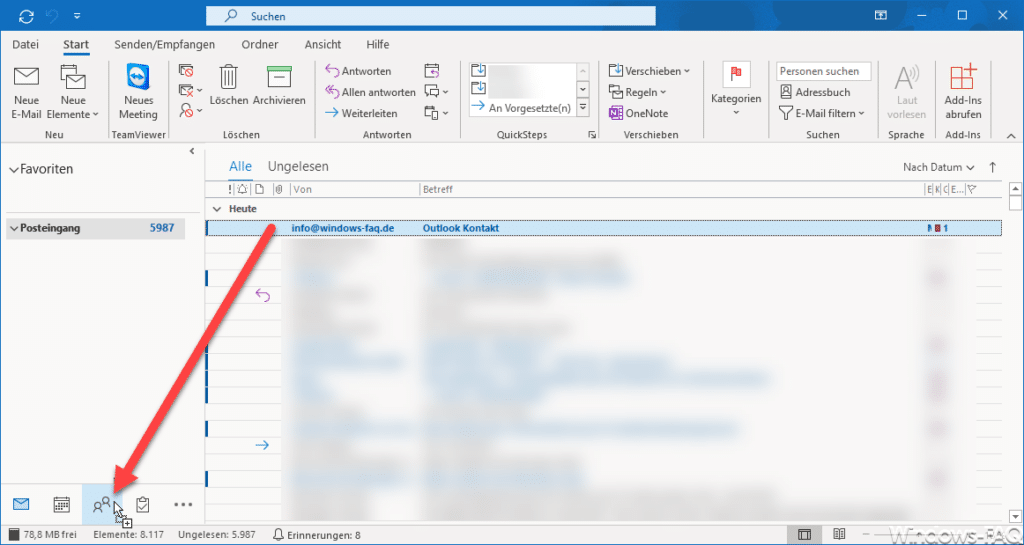 Outlook E-Mail direkt auf Kontakte ziehen
