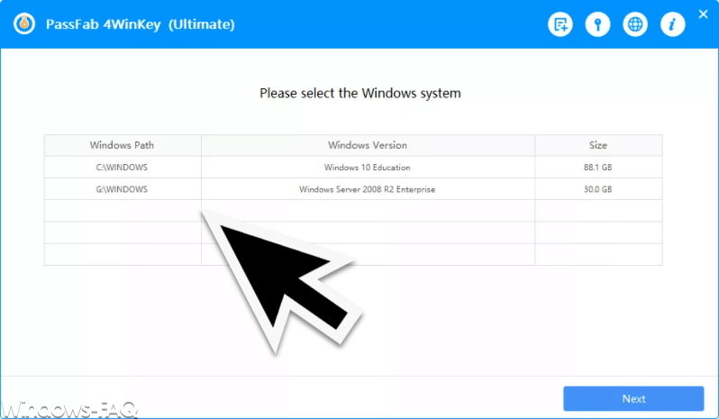 Passfab 4Winkey Betriebssystem auswählen