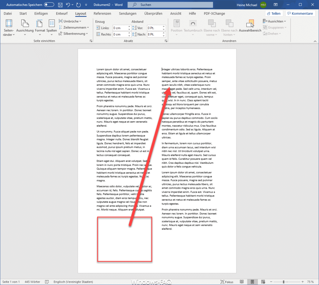 Word Textumbruch mit STRG Shift und Enter